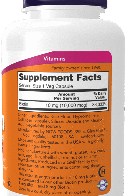 NOW Foods Biotin 10000mcg 120 veg capsules bottle on Carty Lebanon